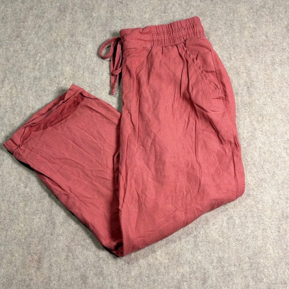 Como Vintage Pants Womens S Pink Linen Blend Cropped Wide Leg Boho Coastal